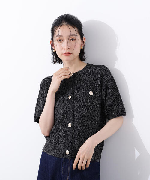 N.（N. Natural Beauty Basic）（エヌエヌナチュラルビューティーベーシック）の「ゴールドボタンニットカーディガン（カーディガン/ボレロ・レディース・オレンジ/ブラック系その他/オフホワイト・MEDIUM）」の4枚目の写真