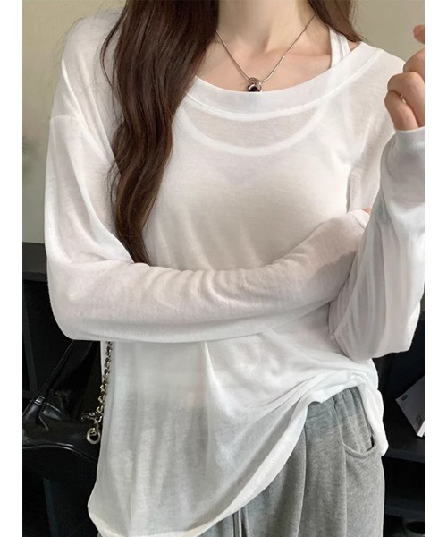 SALTMINT(ソルトミント)の「《2点SET》こなれ感漂うベスト×タンクトップ|韓国風レイヤードトップス(Tシャツ/カットソー・レディース・ホワイト/オートミール/ブラック・ONE SIZE)」の5枚目の写真