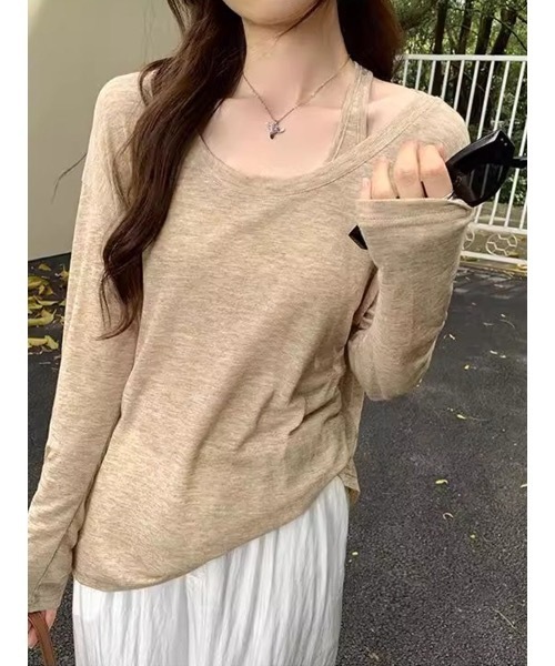 SALTMINT(ソルトミント)の「《2点SET》こなれ感漂うベスト×タンクトップ|韓国風レイヤードトップス(Tシャツ/カットソー・レディース・ホワイト/オートミール/ブラック・ONE SIZE)」の13枚目の写真