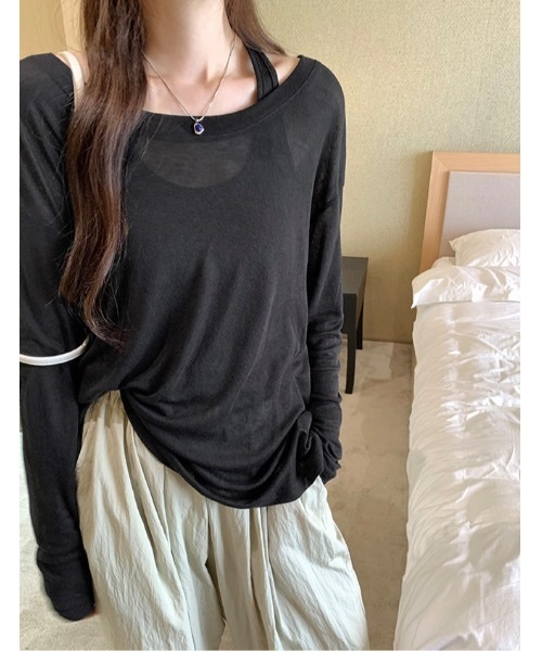 SALTMINT(ソルトミント)の「《2点SET》こなれ感漂うベスト×タンクトップ|韓国風レイヤードトップス(Tシャツ/カットソー・レディース・ホワイト/オートミール/ブラック・ONE SIZE)」の15枚目の写真