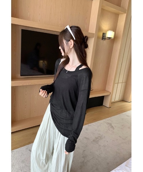 SALTMINT(ソルトミント)の「《2点SET》こなれ感漂うベスト×タンクトップ|韓国風レイヤードトップス(Tシャツ/カットソー・レディース・ホワイト/オートミール/ブラック・ONE SIZE)」の9枚目の写真