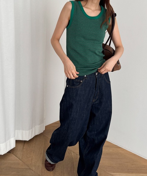 CANAL JEAN（キャナルジーン）の「Miller　パネルリブラウンドタンクトップ（タンクトップ・レディース・グリーン系その他/ヘザーグレー/ネイビー系/ブラック・ONE SIZE）」の5枚目の写真