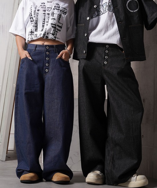 #MEMORY(メモリー)の「【MEMORY】ボタンフライ バレルレッグ ジーンズ / Button fly barrel leg jeans(デニムパンツ・メンズ・ブラック/ネイビー・S/M/L)」の6枚目の写真