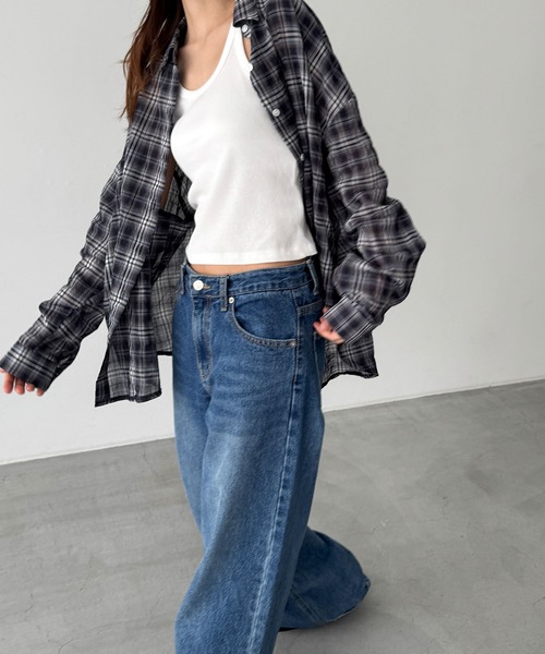 CANAL JEAN（キャナルジーン）の「El mar　コットンシアーチェックシャツ（シャツ/ブラウス・レディース・ネイビー/サックスブルー・ONE SIZE）」の2枚目の写真