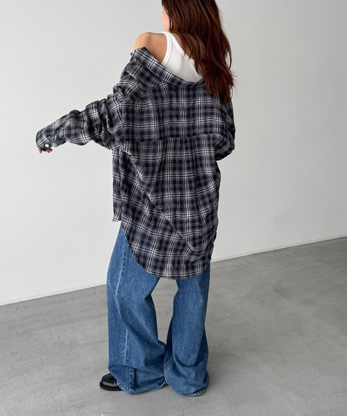 CANAL JEAN（キャナルジーン）の「El mar　コットンシアーチェックシャツ（シャツ/ブラウス・レディース・ネイビー/サックスブルー・ONE SIZE）」の4枚目の写真