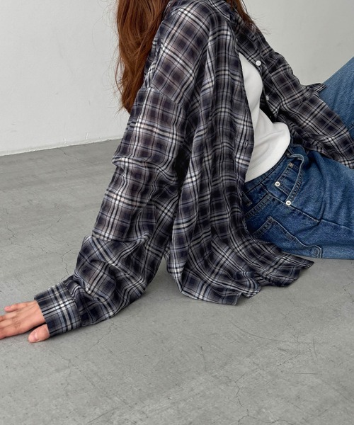 CANAL JEAN（キャナルジーン）の「El mar　コットンシアーチェックシャツ（シャツ/ブラウス・レディース・ネイビー/サックスブルー・ONE SIZE）」の5枚目の写真