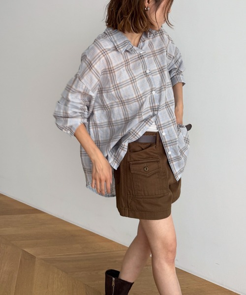 CANAL JEAN（キャナルジーン）の「El mar　コットンシアーチェックシャツ（シャツ/ブラウス・レディース・ネイビー/サックスブルー・ONE SIZE）」の7枚目の写真