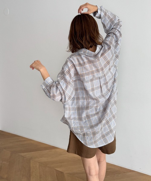 CANAL JEAN（キャナルジーン）の「El mar　コットンシアーチェックシャツ（シャツ/ブラウス・レディース・ネイビー/サックスブルー・ONE SIZE）」の8枚目の写真
