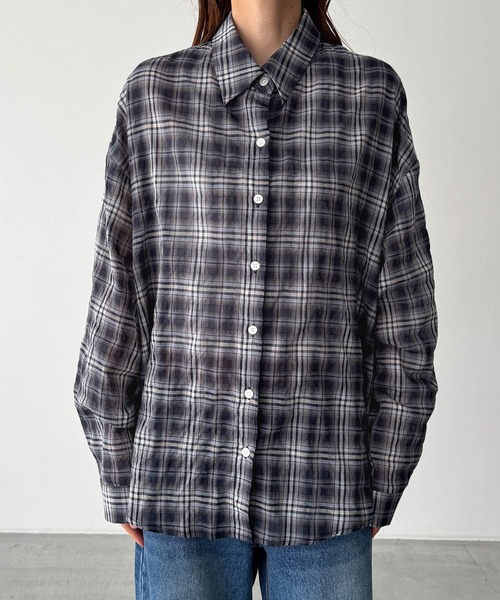 CANAL JEAN（キャナルジーン）の「El mar　コットンシアーチェックシャツ（シャツ/ブラウス・レディース・ネイビー/サックスブルー・ONE SIZE）」の10枚目の写真