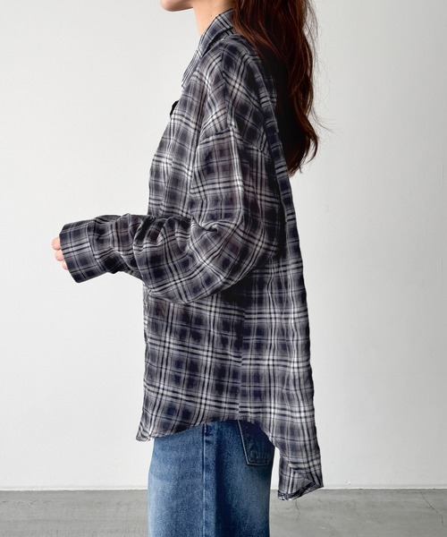 CANAL JEAN（キャナルジーン）の「El mar　コットンシアーチェックシャツ（シャツ/ブラウス・レディース・ネイビー/サックスブルー・ONE SIZE）」の11枚目の写真