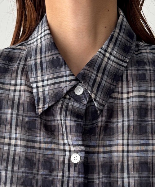 CANAL JEAN（キャナルジーン）の「El mar　コットンシアーチェックシャツ（シャツ/ブラウス・レディース・ネイビー/サックスブルー・ONE SIZE）」の13枚目の写真