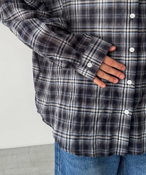 CANAL JEAN（キャナルジーン）の「El mar　コットンシアーチェックシャツ（シャツ/ブラウス・レディース・ネイビー/サックスブルー・ONE SIZE）」の14枚目の写真