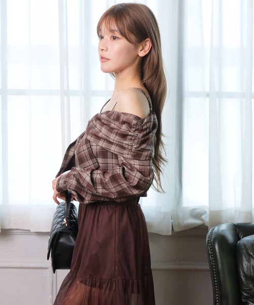 LIPSERVICE（リップサービス）の「オフショルリボンチェックシャツトップス（シャツ/ブラウス・レディース・ブラウン/ブラック・FREE）」の19枚目の写真