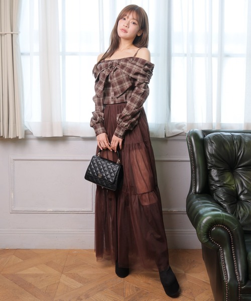 LIPSERVICE（リップサービス）の「オフショルリボンチェックシャツトップス（シャツ/ブラウス・レディース・ブラウン/ブラック・FREE）」の22枚目の写真