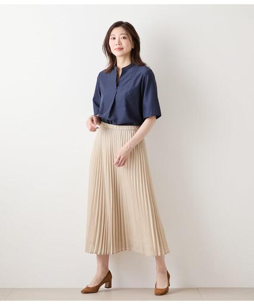 NEWYORKER(ニューヨーカー)の「TCライトタンブラー 5分袖ビブフロントスキッパーシャツ(シャツ/ブラウス・レディース・キャメル/ネイビー・11号/9号)」の8枚目の写真