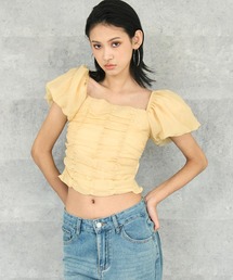 ANAP | パフスリーブ ギャザー シャーリング トップス(Tシャツ/カットソー)