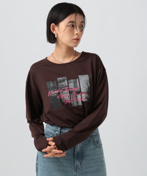 BAYFLOW（ベイフロー）の「[柔らかな肌ざわり]スムースタッチプリント長袖Tシャツ / ロンT（Tシャツ/カットソー・レディース・オフホワイト/グレー/ブラック/ブラウン/チャコール/ホワイト・SMALL/MEDIUM）」の10枚目の写真