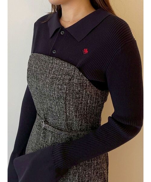セール】【POLO BCSコラボ】カラーネックニットドッキングワンピース