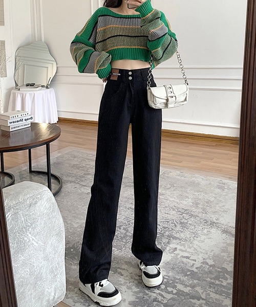 by LEGNA（バイレグナ）の「ハイウエストワイドストレートデニム（デニムパンツ・レディース・ブルー/サックスブルー/ブラック・LARGE/MEDIUM/SMALL）」の5枚目の写真