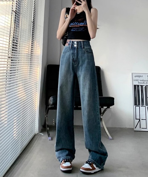 by LEGNA（バイレグナ）の「ハイウエストワイドストレートデニム（デニムパンツ・レディース・ブルー/サックスブルー/ブラック・LARGE/MEDIUM/SMALL）」の16枚目の写真