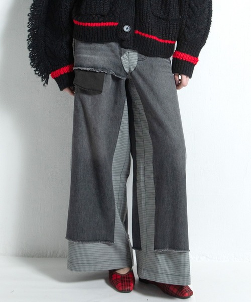 AULA AILA(アウラアイラ)の「ドッキングデニムワイドパンツ(デニムパンツ・レディース・ブラック/グレー/ブルー・0/1)」の1枚目の写真