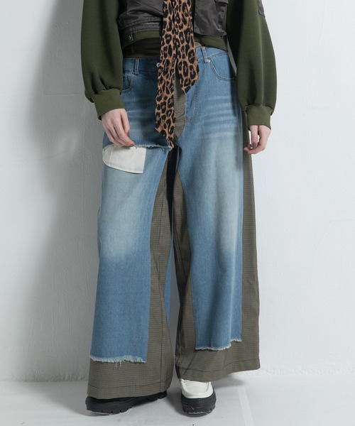 AULA AILA(アウラアイラ)の「ドッキングデニムワイドパンツ(デニムパンツ・レディース・ブラック/グレー/ブルー・0/1)」の12枚目の写真