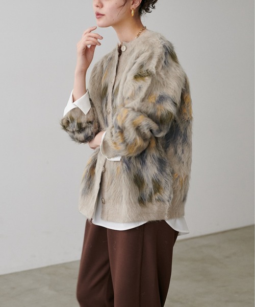 LARUTA】花柄ジャガードシャギー2WAYニット（カーディガン/ボレロ