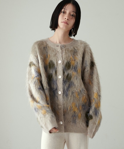 LARUTA】花柄ジャガードシャギー2WAYニット（カーディガン/ボレロ