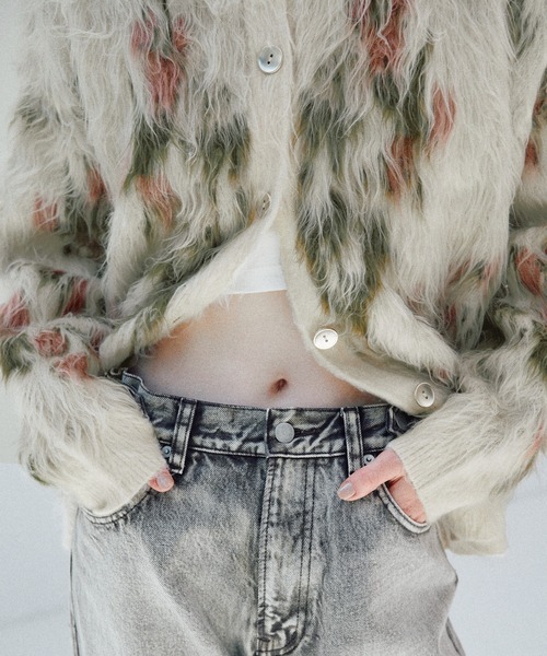 LARUTA（ラルータ）の「【LARUTA】花柄ジャガードシャギー2WAYニット（カーディガン/ボレロ・レディース・モカ/ブラウン/アイボリー/ブラック・FREE）」の9枚目の写真