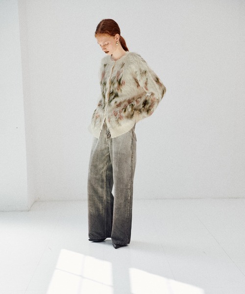 LARUTA】花柄ジャガードシャギー2WAYニット（カーディガン/ボレロ