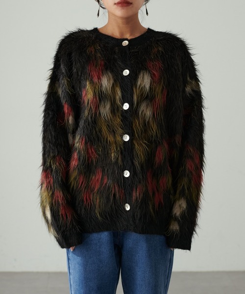 LARUTA】花柄ジャガードシャギー2WAYニット（カーディガン/ボレロ