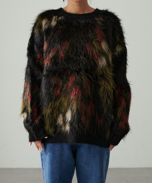 LARUTA】花柄ジャガードシャギー2WAYニット（カーディガン/ボレロ