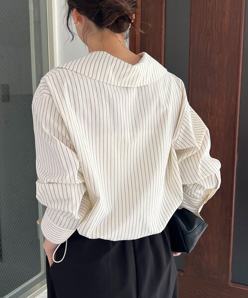 Vネックストライプショートシャツ（シャツ/ブラウス