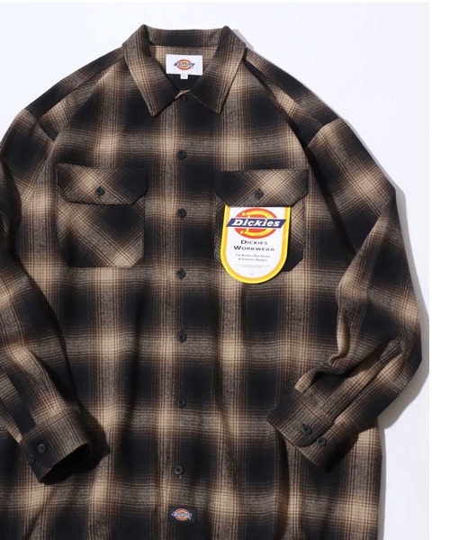 Dickies(ディッキーズ)の「Dickies/ディッキーズ オーバーサイズ ネルオンブレチェック ワークシャツ レディース メンズ(シャツ/ブラウス・メンズ・チャコール/ブラウン/ブラック・M/L/LL)」の3枚目の写真