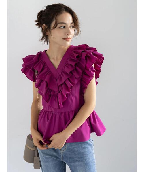 Te chichi（テチチ）の「ギャザーフリルペプラムブラウス（シャツ/ブラウス・レディース・ブラック/ピンク/オフホワイト・F）」の6枚目の写真