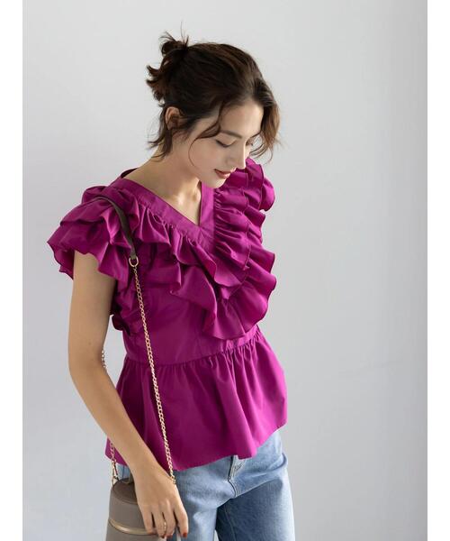 Te chichi（テチチ）の「ギャザーフリルペプラムブラウス（シャツ/ブラウス・レディース・ブラック/ピンク/オフホワイト・F）」の7枚目の写真