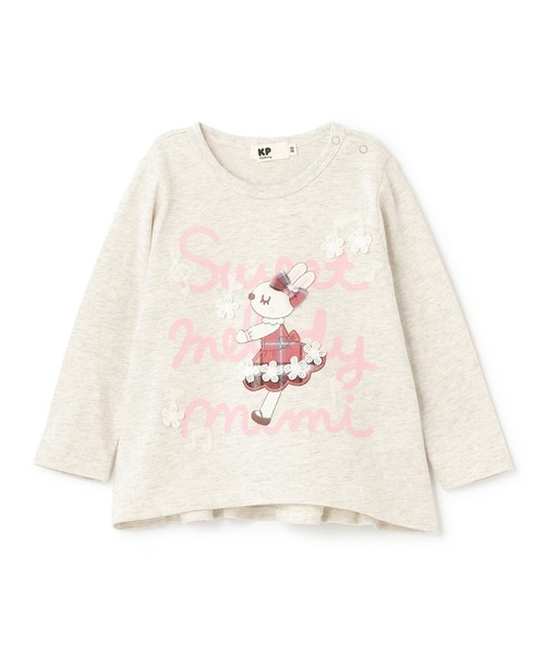 KP（ケーピー）の「mimiちゃん チェックアップリケ 長袖Tシャツ（Tシャツ/カットソー・キッズ・オートミール/ピンク系その他/オフホワイト・80ｃｍ/90cm/110cm/100cm/120cm/130cm/140cm）」の2枚目の写真
