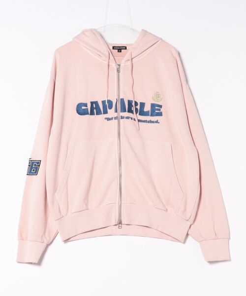 8(eight)(エイト)の「ヴィンテージ加工ロゴ刺繍ZIPパーカー(パーカー・メンズ・チャコールグレー/カーキ/ピンク・MEDIUM/LARGE)」の3枚目の写真