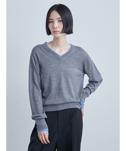 セール】BIELLAヤーンレイヤードVネックNT（ニット/セーター