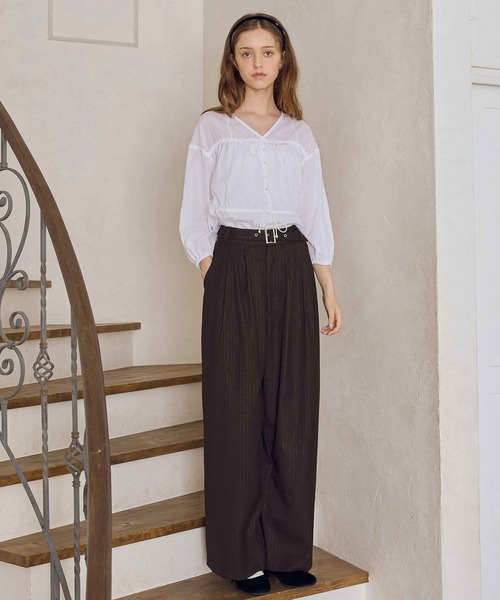 soyun(ソユン)の「ベルト付きストライプパンツ(スラックス・レディース・ブラウン/ブラック・MEDIUM/LARGE/SMALL)」の4枚目の写真