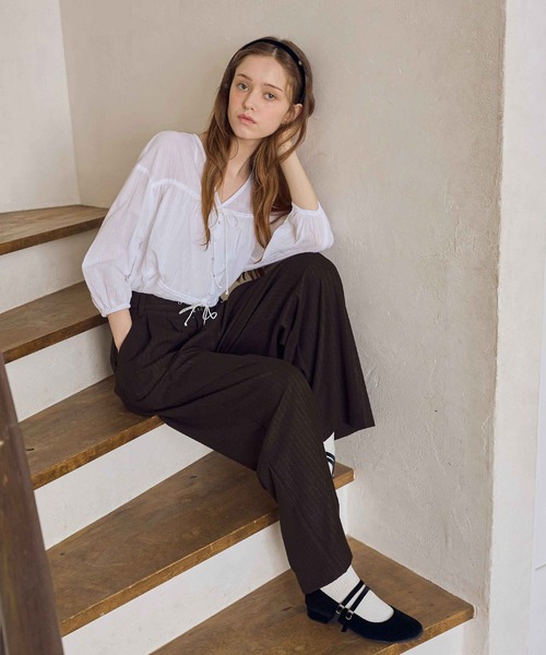 soyun(ソユン)の「ベルト付きストライプパンツ(スラックス・レディース・ブラウン/ブラック・MEDIUM/LARGE/SMALL)」の7枚目の写真