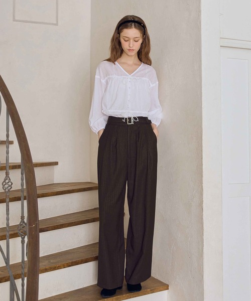 soyun(ソユン)の「ベルト付きストライプパンツ(スラックス・レディース・ブラウン/ブラック・MEDIUM/LARGE/SMALL)」の12枚目の写真