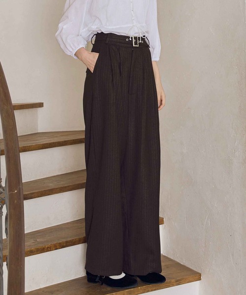 soyun(ソユン)の「ベルト付きストライプパンツ(スラックス・レディース・ブラウン/ブラック・MEDIUM/LARGE/SMALL)」の13枚目の写真
