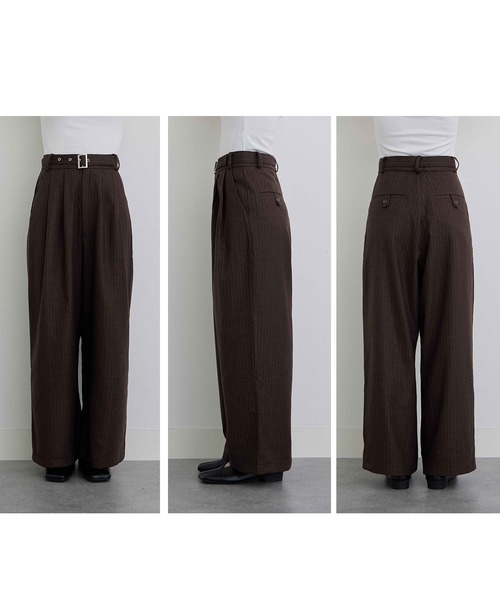 soyun(ソユン)の「ベルト付きストライプパンツ(スラックス・レディース・ブラウン/ブラック・MEDIUM/LARGE/SMALL)」の3枚目の写真