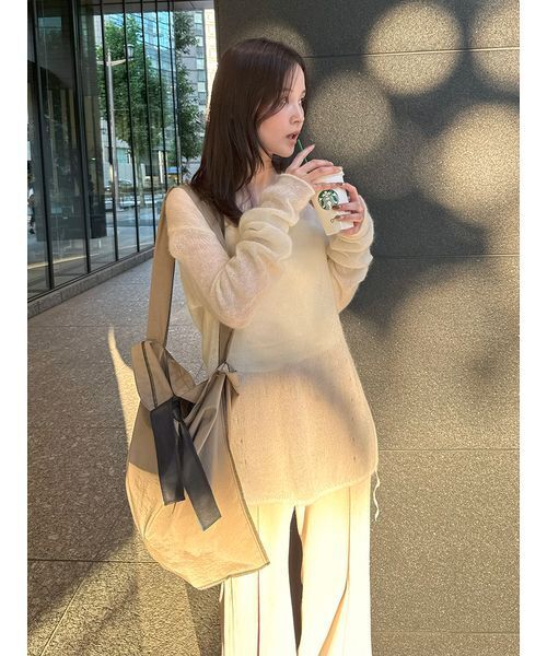 styling/（スタイリング）の「シアーニットプルオーバー（ニット/セーター・レディース・ライトピンク/ブラック/オフホワイト・F）」の6枚目の写真