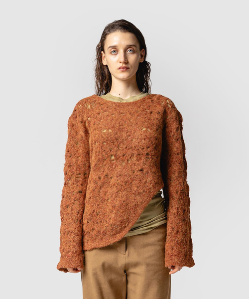 muller of yoshiokubo（ミュラーオブヨシオクボ）の「muller of yoshiokubo ミュラーオブヨシオクボ / MOHAIR LACE FRILLED TOP モヘアレースフリルドトップス / MLF25802（ニット/セーター・レディース・アイボリー/ブラック/ブラウン・36/38）」の3枚目の写真