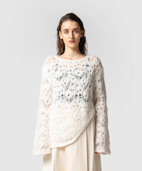 muller of yoshiokubo（ミュラーオブヨシオクボ）の「muller of yoshiokubo ミュラーオブヨシオクボ / MOHAIR LACE FRILLED TOP モヘアレースフリルドトップス / MLF25802（ニット/セーター・レディース・アイボリー/ブラック/ブラウン・36/38）」の2枚目の写真