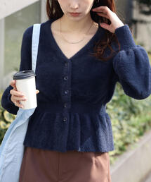 FREE'S MART | ◇ショートシャギーペプラムニットカーディガン【動画有】(ニット/セーター)