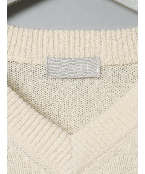 GOOVI（グービ）の「GOOVI Vネックニット 長袖 ウォッシャブル 和紙×ラムズウールブレンド（ニット/セーター・メンズ・ブルー系/ホワイト系・1/2/3）」の7枚目の写真