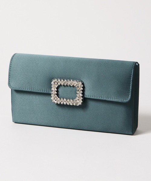 AIMER（エメ）の「スクエアビジューパーツサテンクラッチバッグ（クラッチバッグ・レディース・キャメル/ダークグリーン/ブラック・FREE）」の3枚目の写真